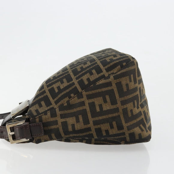 FENDI Zucca Canvas Mamma Baguette Shoulder Bag Black Brown Auth 184555SAM