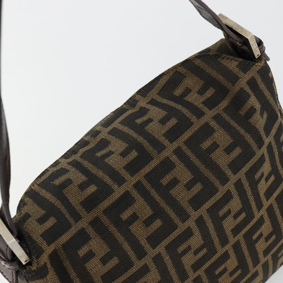 FENDI Zucca Canvas Mamma Baguette Shoulder Bag Black Brown Auth 184555SAM