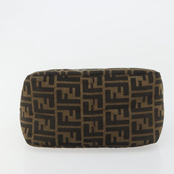 FENDI Zucca Canvas Mamma Baguette Shoulder Bag Black Brown Auth 184555SAM