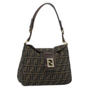 FENDI Zucca Canvas Mamma Baguette Schoudertas Zwart Bruin Auth 184556-1