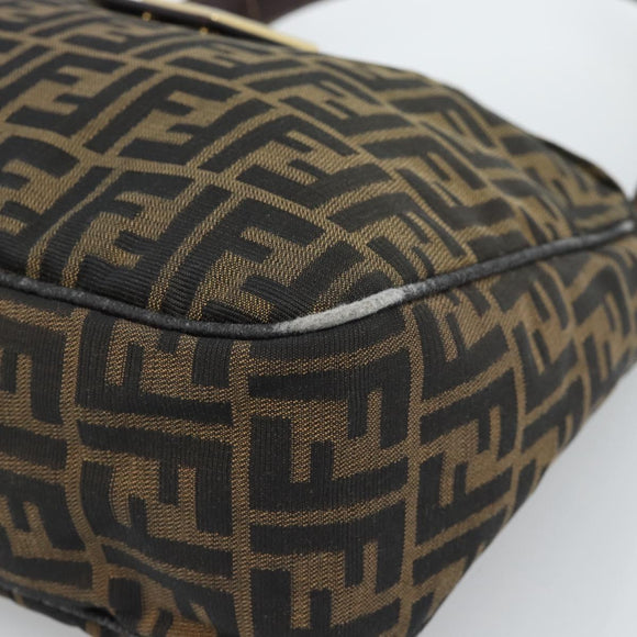 FENDI Zucca Canvas Mamma Baguette Schoudertas Zwart Bruin Auth 184556