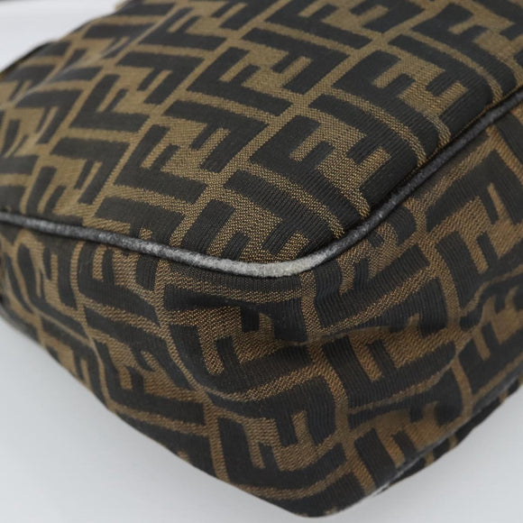 FENDI Zucca Canvas Mamma Baguette Schoudertas Zwart Bruin Auth 184556