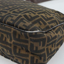 FENDI Zucca Canvas Mamma Baguette Schoudertas Zwart Bruin Auth 184556-12