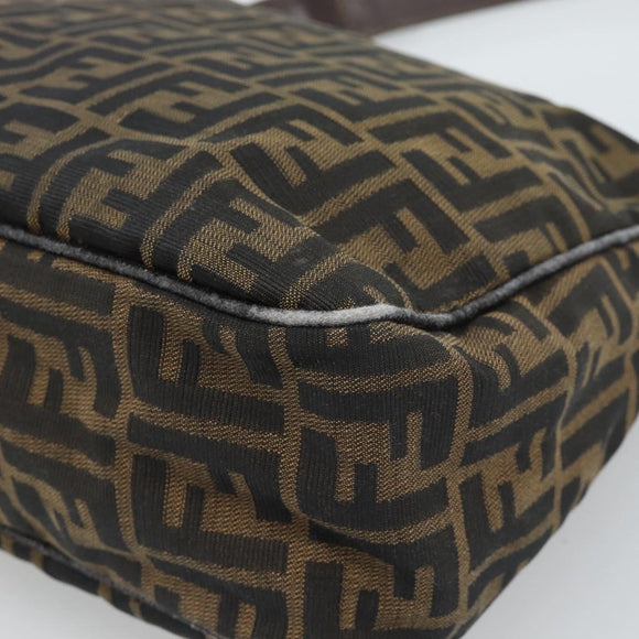 FENDI Zucca Canvas Mamma Baguette Schoudertas Zwart Bruin Auth 184556