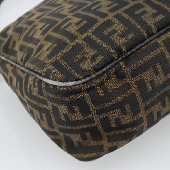 FENDI Zucca Canvas Mamma Baguette Schoudertas Zwart Bruin Auth 184556