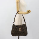 FENDI Zucca Canvas Mamma Baguette Schoudertas Zwart Bruin Auth 184556-21