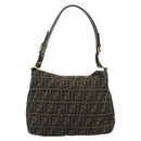 FENDI Zucca Canvas Mamma Baguette Schoudertas Zwart Bruin Auth 184556-3