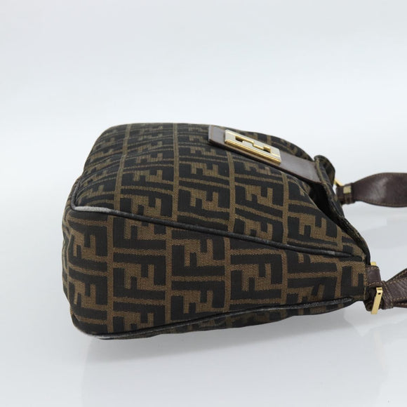 FENDI Zucca Canvas Mamma Baguette Schoudertas Zwart Bruin Auth 184556