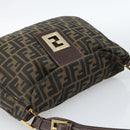 FENDI Zucca Canvas Mamma Baguette Schoudertas Zwart Bruin Auth 184556-6