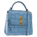 Salvatore Ferragamo Gancini Hand Bag Leather 2way Light Blue Gold Auth 184558-1