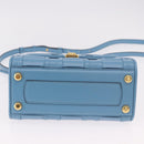Salvatore Ferragamo Gancini Hand Bag Leather 2way Light Blue Gold Auth 184558-12