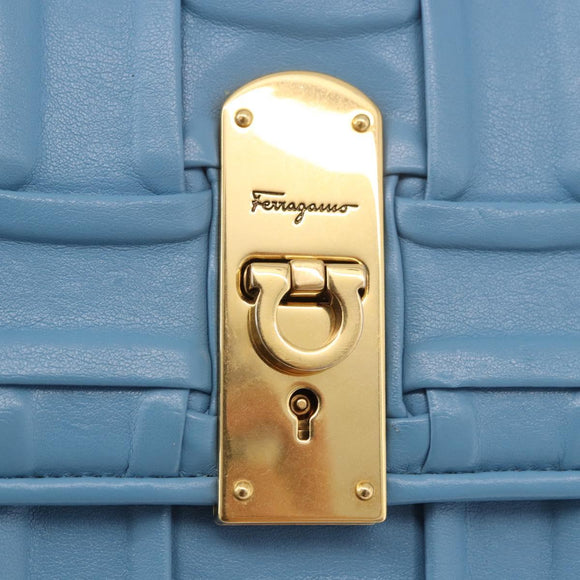Salvatore Ferragamo Gancini Hand Bag Leather 2way Light Blue Gold Auth 184558