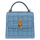Salvatore Ferragamo Gancini Hand Bag Leather 2way Light Blue Gold Auth 184558-2