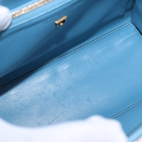 Salvatore Ferragamo Gancini Hand Bag Leather 2way Light Blue Gold Auth 184558
