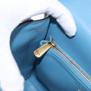 Salvatore Ferragamo Gancini Hand Bag Leather 2way Light Blue Gold Auth 184558-24