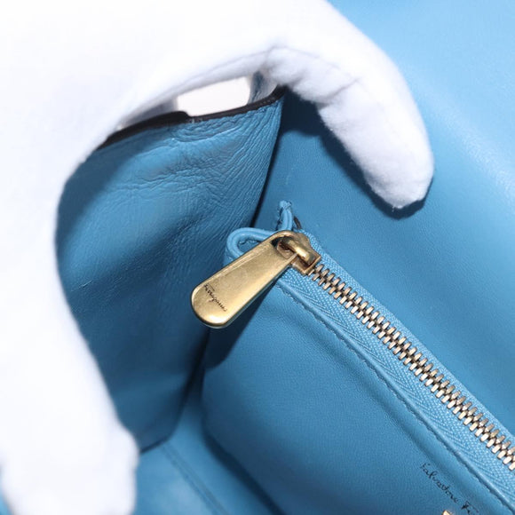 Salvatore Ferragamo Gancini Hand Bag Leather 2way Light Blue Gold Auth 184558