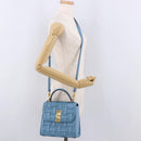 Salvatore Ferragamo Gancini Hand Bag Leather 2way Light Blue Gold Auth 184558-27