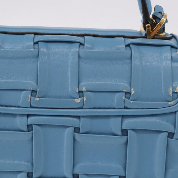 Salvatore Ferragamo Gancini Hand Bag Leather 2way Light Blue Gold Auth 184558