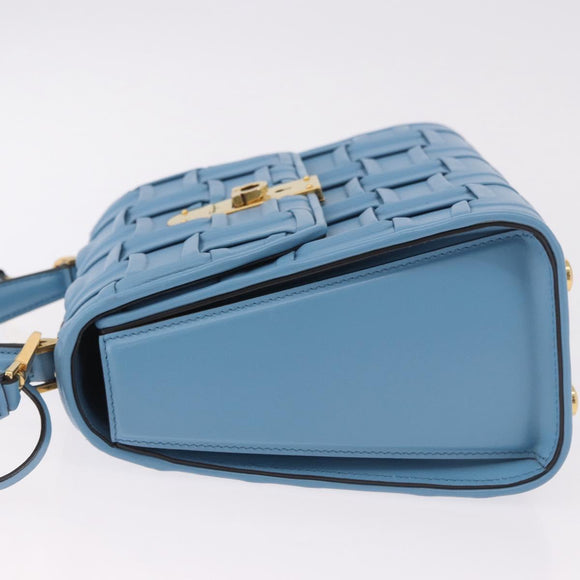 Salvatore Ferragamo Gancini Hand Bag Leather 2way Light Blue Gold Auth 184558