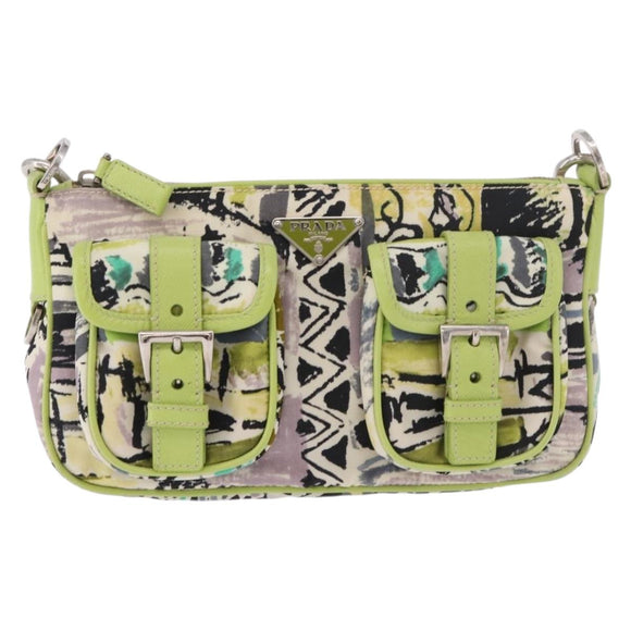 PRADA Shoulder Bag Nylon Green Silver Auth 184559V