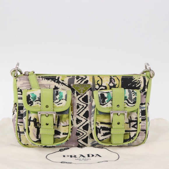 PRADA Shoulder Bag Nylon Green Silver Auth 184559V