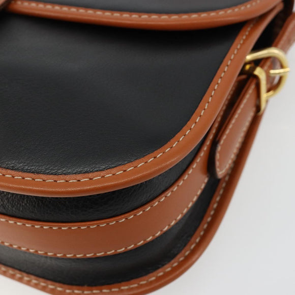 CELINE Shoulder Bag Leather Black Gold Auth 184561A