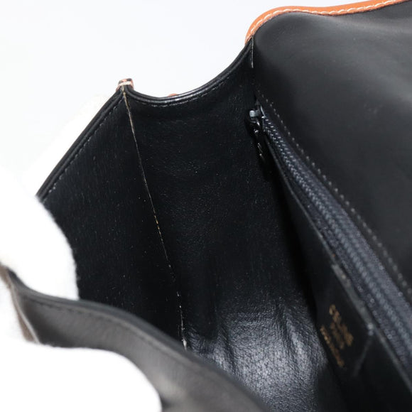 CELINE Shoulder Bag Leather Black Gold Auth 184561A