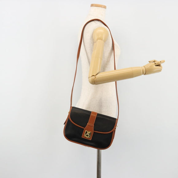 CELINE Shoulder Bag Leather Black Gold Auth 184561A