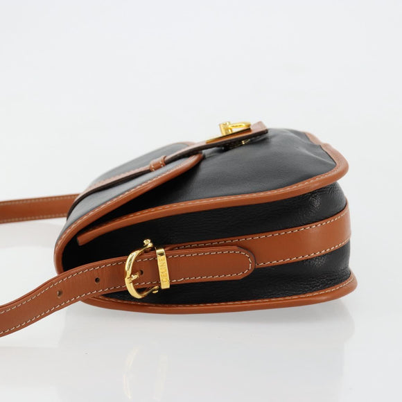CELINE Shoulder Bag Leather Black Gold Auth 184561A