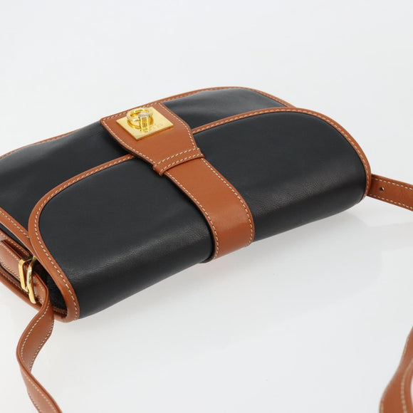 CELINE Shoulder Bag Leather Black Gold Auth 184561A