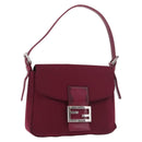 FENDI Mamma Baguette Shoulder Bag Cotton Jersey Bordeaux Silver Auth 184562-1