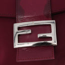FENDI Mamma Baguette Shoulder Bag Cotton Jersey Bordeaux Silver Auth 184562-15