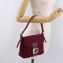 FENDI Mamma Baguette Shoulder Bag Cotton Jersey Bordeaux Silver Auth 184562-25