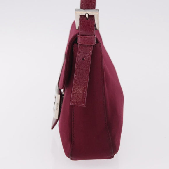 FENDI Mamma Baguette Shoulder Bag Cotton Jersey Bordeaux Silver Auth 184562
