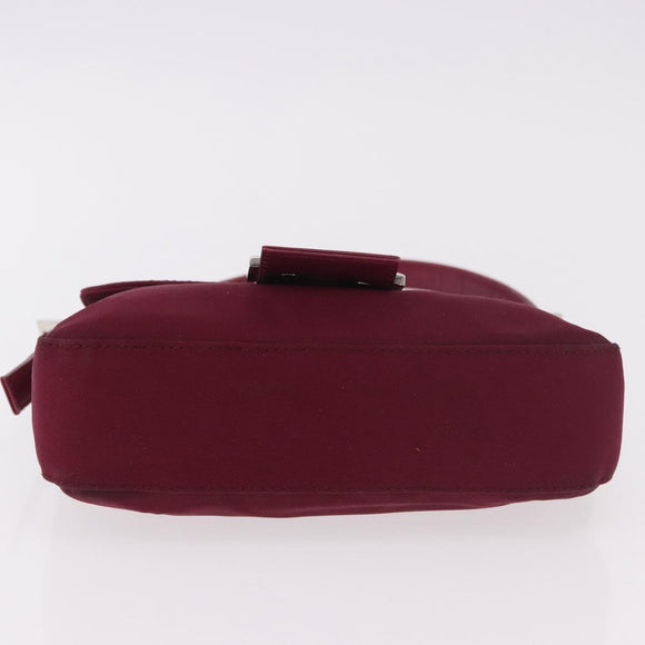 FENDI Mamma Baguette Shoulder Bag Cotton Jersey Bordeaux Silver Auth 184562