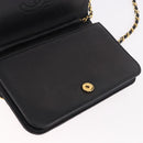 CHANEL Matelassé Ketting Schoudertas Lamsleer Zwart Goud CC Auth 184564-20