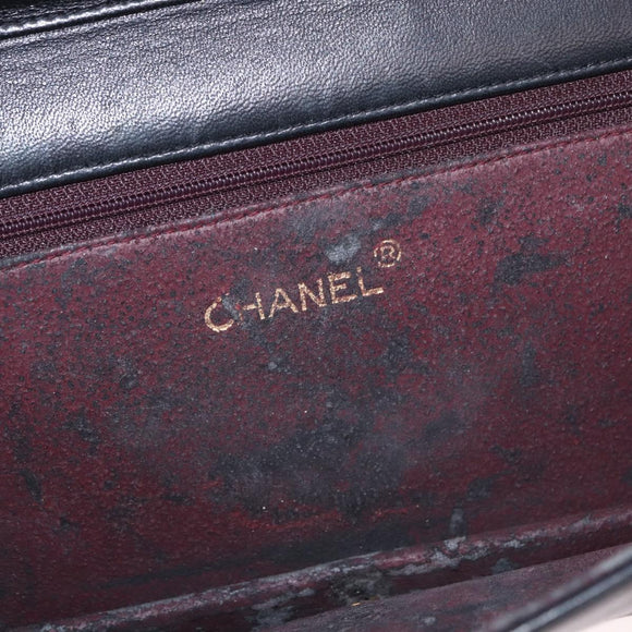 CHANEL Matelassé Ketting Schoudertas Lamsleer Zwart Goud CC Auth 184564