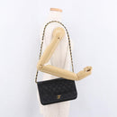 CHANEL Matelassé Ketting Schoudertas Lamsleer Zwart Goud CC Auth 184564-25