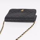CHANEL Matelassé Ketting Schoudertas Lamsleer Zwart Goud CC Auth 184564-6