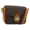 CELINE Macadam Canvas Horse Carriage Bag PVC Leather Brown Gold Auth 184567-1