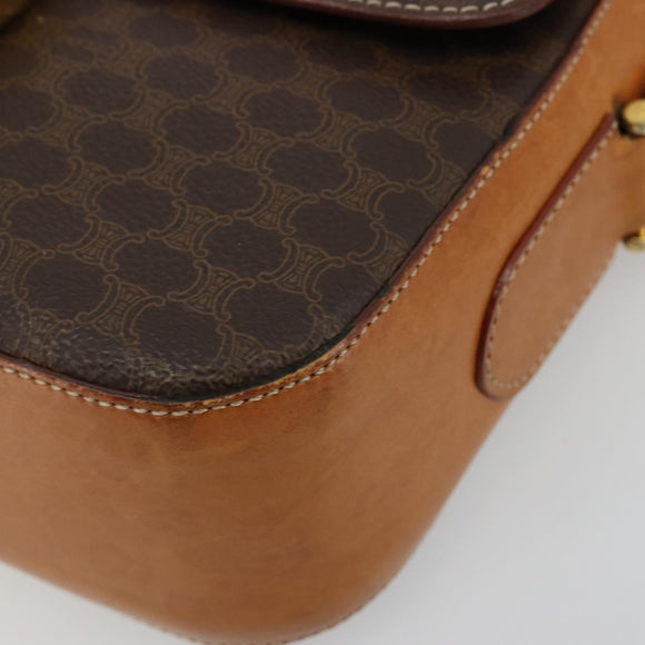 CELINE Macadam Canvas Horse Carriage Bag PVC Leather Brown Gold Auth 184567