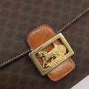 CELINE Macadam Canvas Horse Carriage Bag PVC Leather Brown Gold Auth 184567-14