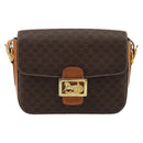 CELINE Macadam Canvas Horse Carriage Bag PVC Leather Brown Gold Auth 184567-2