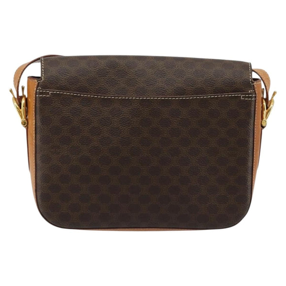 CELINE Macadam Canvas Horse Carriage Bag PVC Leather Brown Gold Auth 184567