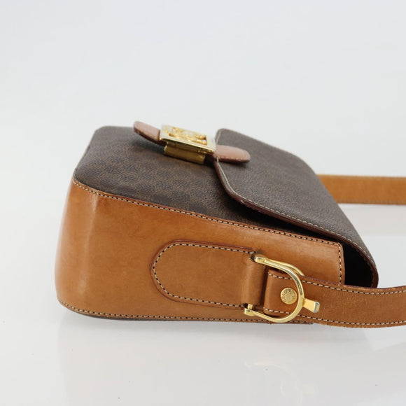 CELINE Macadam Canvas Horse Carriage Bag PVC Leather Brown Gold Auth 184567
