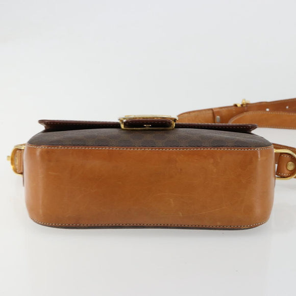 CELINE Macadam Canvas Horse Carriage Bag PVC Leather Brown Gold Auth 184567
