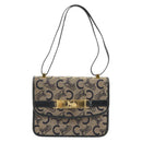 CELINE C Sulky Horse Carriage Shoulder Bag Canvas Navy Gold Auth 184574-2
