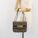 CELINE C Sulky Horse Carriage Shoulder Bag Canvas Navy Gold Auth 184574-23