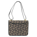 CELINE C Sulky Horse Carriage Shoulder Bag Canvas Navy Gold Auth 184574-3
