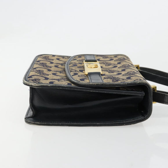 CELINE C Sulky Horse Carriage Shoulder Bag Canvas Navy Gold Auth 184574